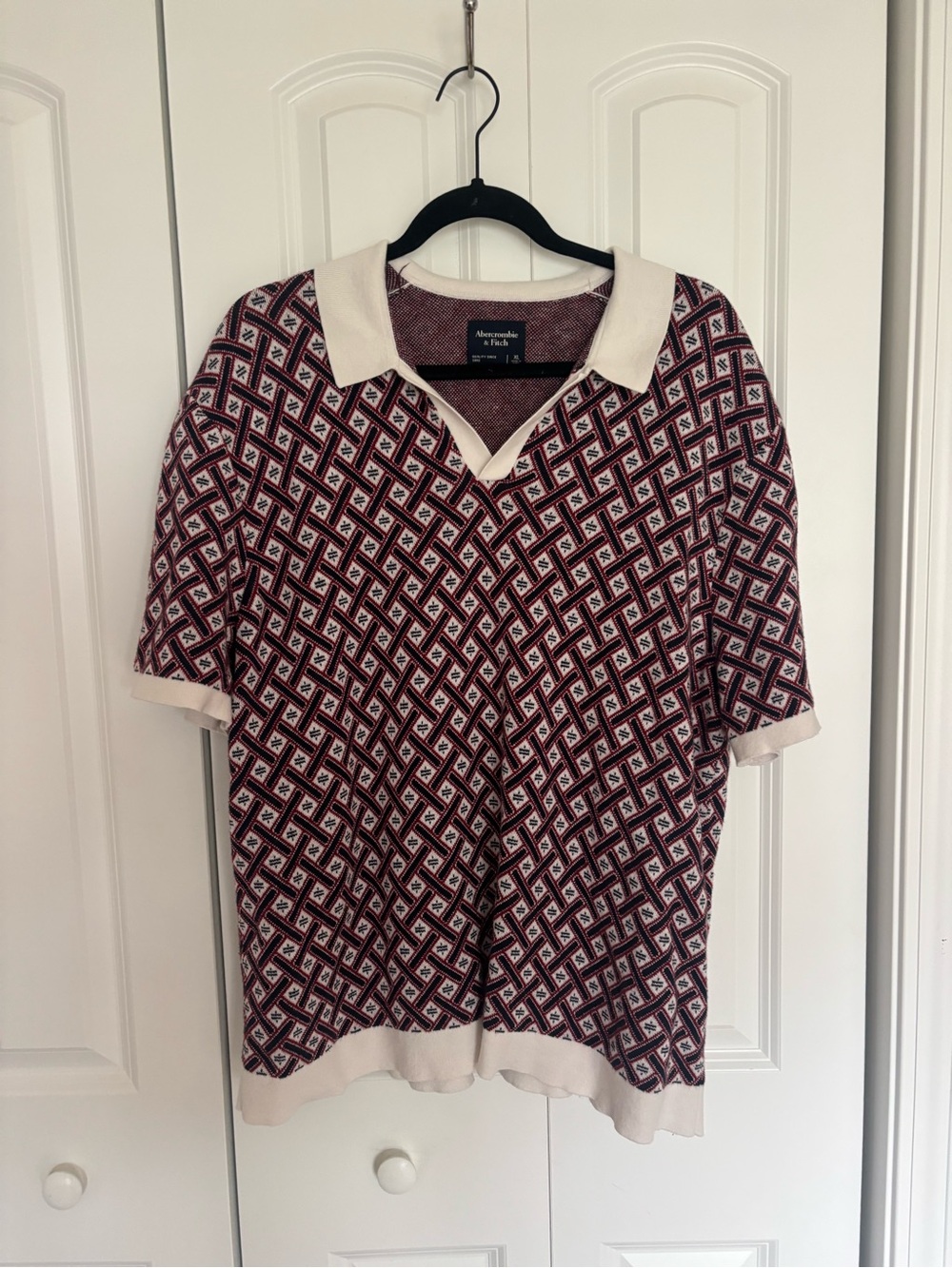 Abercrombie & Fitch XL Geometric Knit Polo Oversized Retro Preppy Shirt Collar